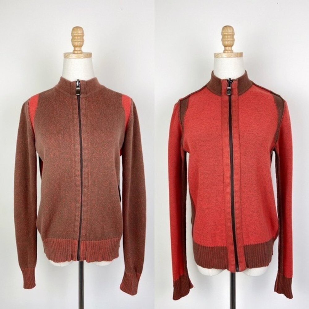 Burton Orange and Brown Reversible Full Zip Sweater